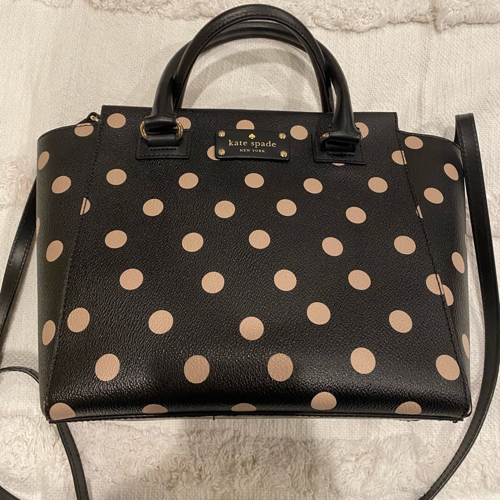 Authentic Kate Spade Black and Nude Polka Dot Crossbody and Top Handle Bag